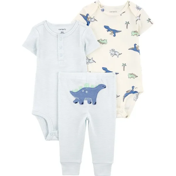 Carter´s Set 3 Piezas Bodies Mangas Cortas Pantalon Dinosaurios