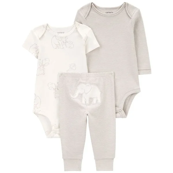 Carter´s Set 3 Piezas Bodies Mangas Cortas Pantalon Elefante