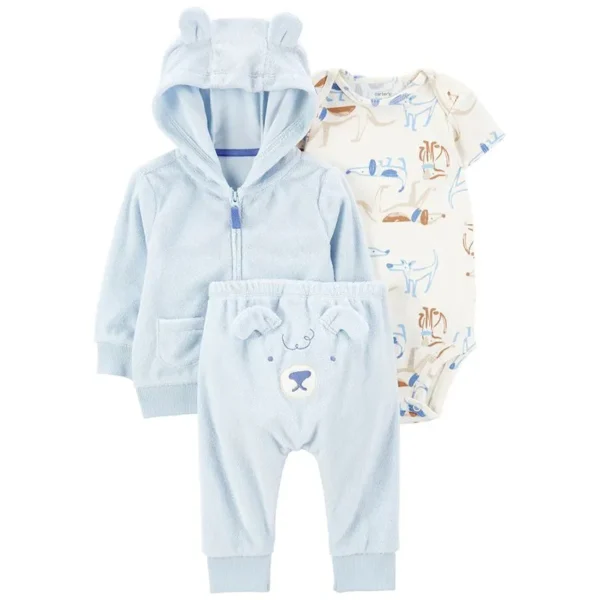 Set 3 Piezas Body Mangas Cortas Cardigan Pantalon Perrito