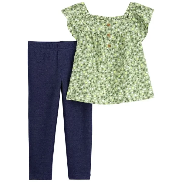 Set 2 Piezas Remera Mangas Cortas Pantalon Floral