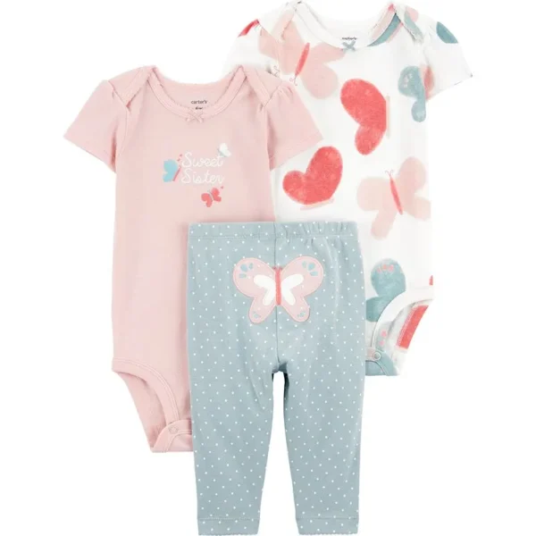 Set 3 Piezas Bodies Mangas Cortas Pantalon Mariposa